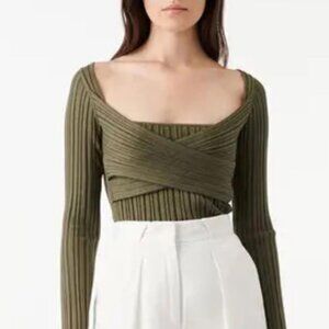 IRO Amarok Square Neck Ribbed Long Sleeve Sweater Top in Olive Green M $395